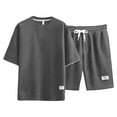 thumbnail image 4 of YNGKMEA Two Piece Lounge Set for Men 2026 Summer Oversized Sets Dressy Casual Waffle Shorts Outfits Vacation Matching Set with Pockets Dark Gray L, 4 of 4