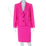 Pre-owned|Escada Margaretha Ley Womens Two Button Pointed Lapel Skirt Suit Pink Wool IT 36