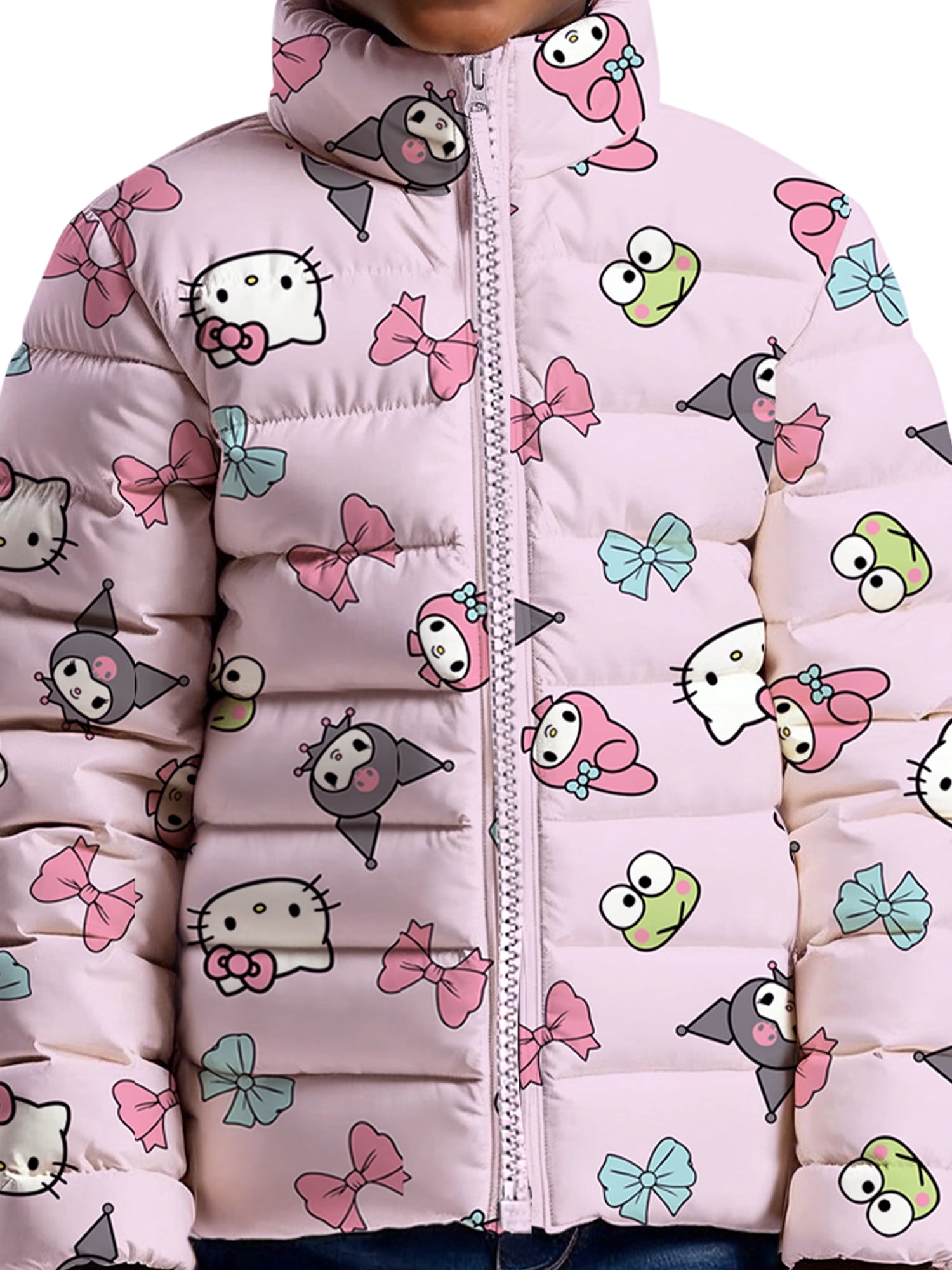 Hello Kitty and Friends Girls Print Zip Puffer Jacket, Lightweight, Sizes 4-18
