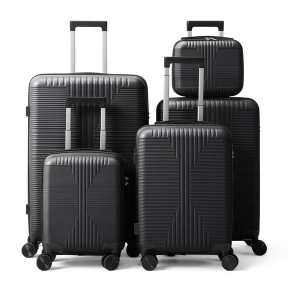 Ktaxon Luggage Set Hardshell Lightweight PP Carry On Suitcase 360° Spinner Wheels Black