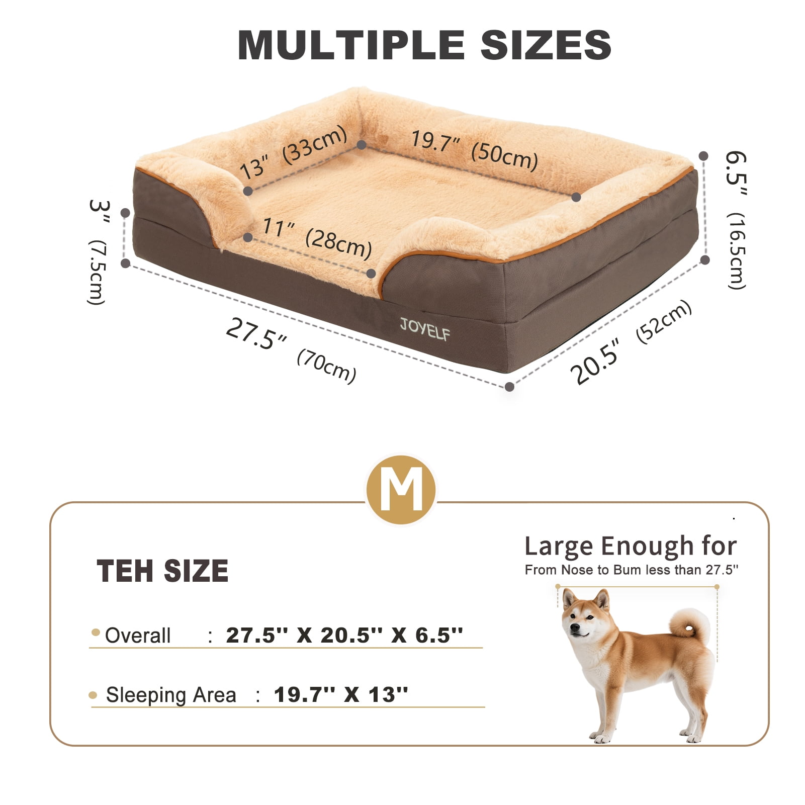 JOYELF Orthopedic Dog Bed for Small to Medium Dogs, Foam Sofa Couch Bed, Bolster Waterproof Pet Bed with Washable Cover and Nonskid Bottom, Durable Dog Bed Couch or Comfortable Sleep