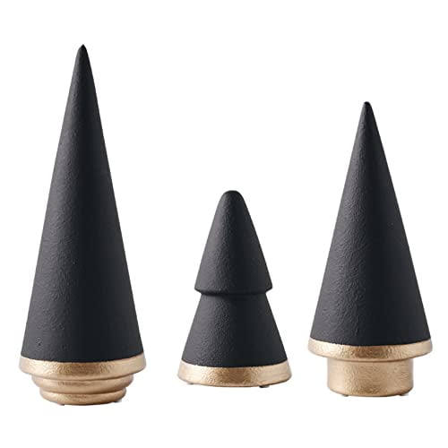 KiaoTime Halloween Simple Elegant Ceramic Christmas Tree Tabletop Counter Centerpiece Mantel Shelf Home Decor Accents Xmas Christmas Tree Decoration Ornament, Black Color(Complete Set of 3 (Black))