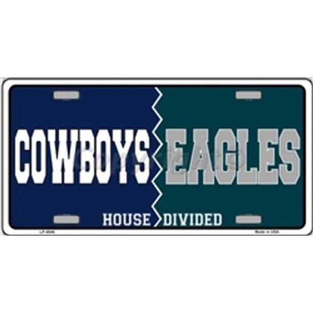Cowboys vs Eagles House Divided Football Metal License Plate Auto Tag