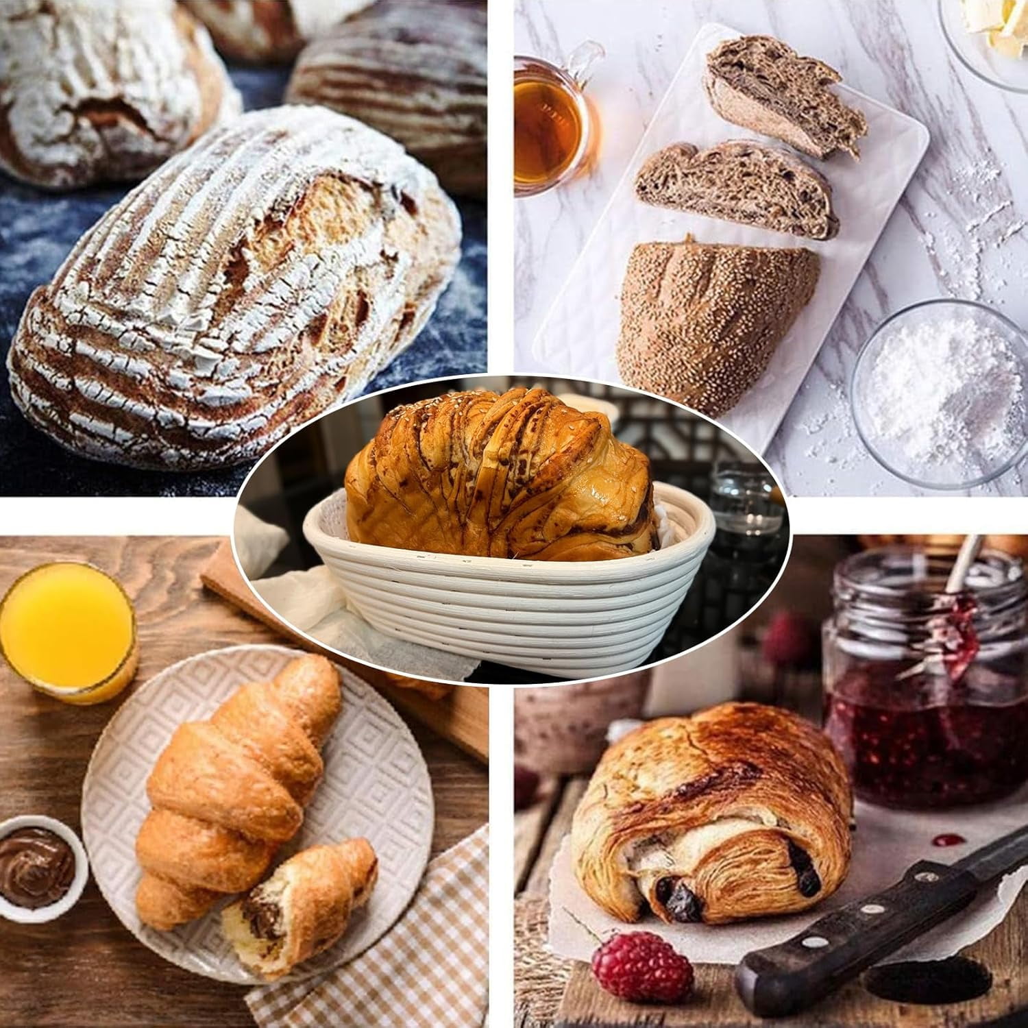 2 Pack Oval Bread Proofing Basket,Sourdough Proofing Basket,Basket Bread Baking Bowl with Linen Liner Cloth for Professional & Home Bakers,10 Inch