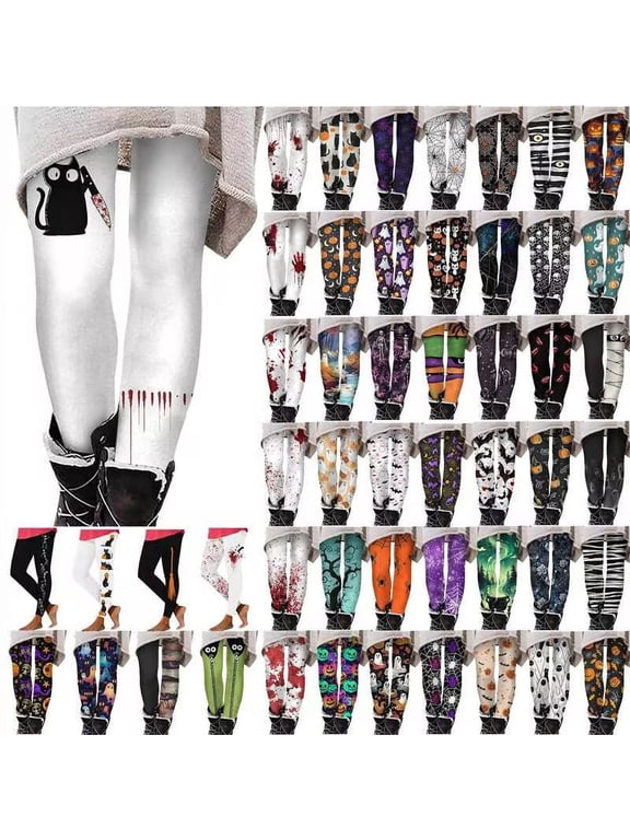 Womens Halloween Costume, Cotton Legging Pants for Women High Waisted Yoga Pants Novelty Graphic Printed Seamless Skinny Trouser Back to School Sales Orange M