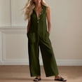 thumbnail image 3 of ClodeEU Women's Sleeveless Wide Leg Jumpsuit,Button Down Casual Linen Romper with Pockets Army Green,Women's Plus L, 3 of 8