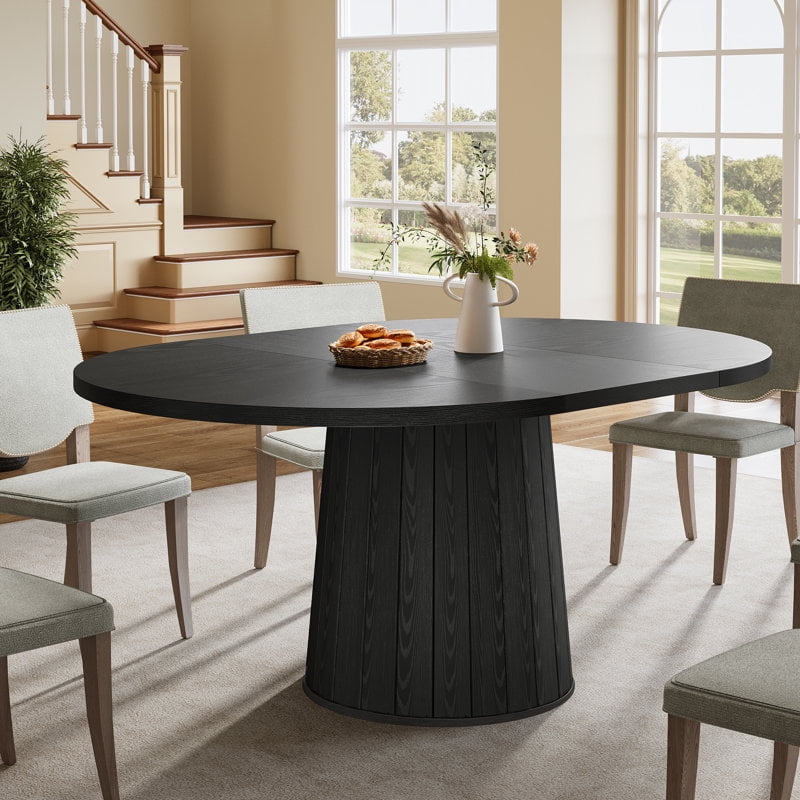 Tribesigns 55.11-Inch Oval Wood Dining Table with Cylindrical Pedestal for Dining Room (Black)