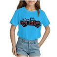 thumbnail image 1 of Akiihool Ensembles de Plage pour Filles T-Shirt à Imprimé Graphique pour Fille Col Rond Manches Courtes T-Shirts d'Été Mignons Tendance Hauts (Bleu, 9-10 Ans), 1 of 4