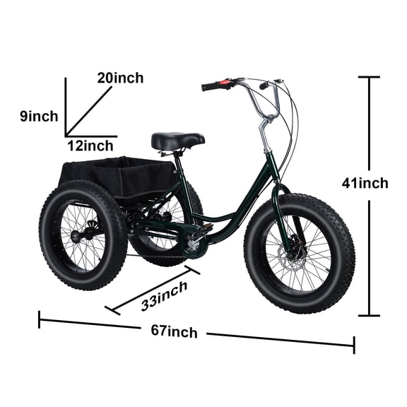 Porfeet 20 Inch Adult Tricycle, Snow Tires Tricycle, Drift Trike for Adult, 7 Speed Tricycle with Double Disc Brake, Three-Wheeled Bicycles for Seniors, 3 Wheel Bike with Spacious Shopping Basket