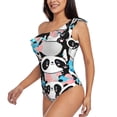 thumbnail image 2 of Easygdp Panda Cute Pink Hearts Women's One Shoulder Ruffle Monokini Bathing Suits with Removable Chest Pad, Quick Drying - Small, 2 of 8