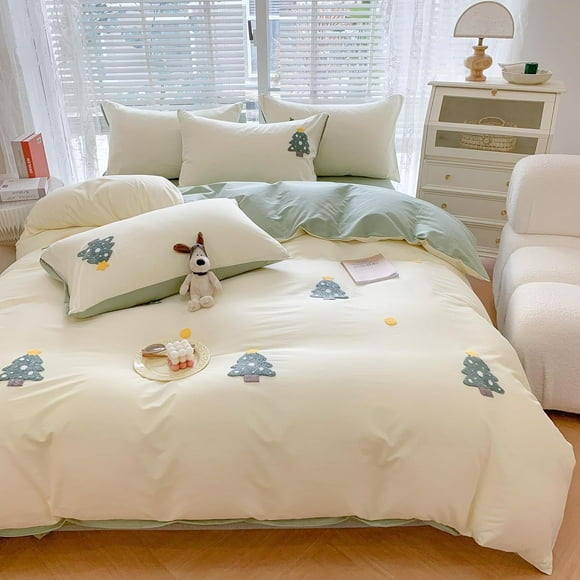 Duvet Cover Queen Size, Green 3D Embroidery Queen Bedding Sets, Chenille