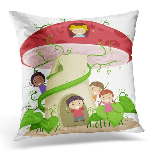 BSDHOME Cartoon of Kids Playing in Mushroom Shaped House Children