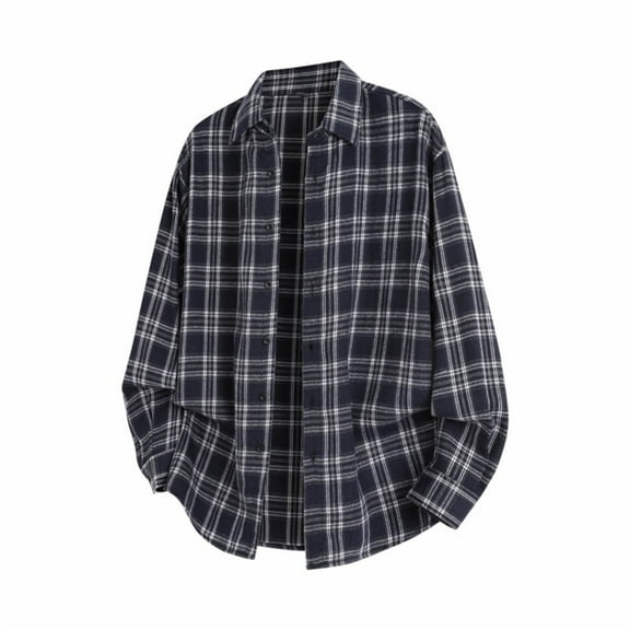 MELDVDIB Mens Classic Plaid Shirt Button-Up Vintage Fall Long Sleeve Loose Work Shirt Light Weight Comfy Jackets Shirt with Pocket Navy 3XL