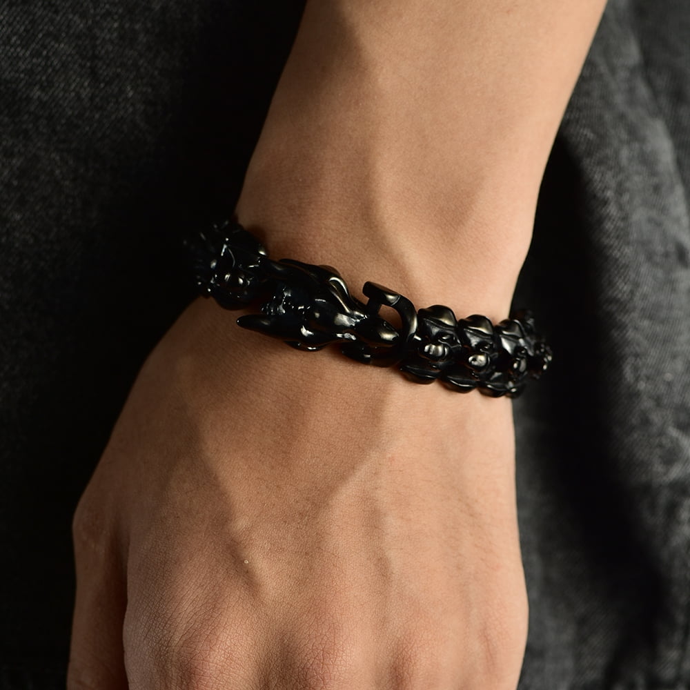 FaithHeart Viking Dragon Bracelet for Men with Always Remember Card, Vintage Black Stainless Steel Gothic Curb Link Chain Bracelet Fahion Hippop Jewelry Gift for Friends Thanksgiving 23MM