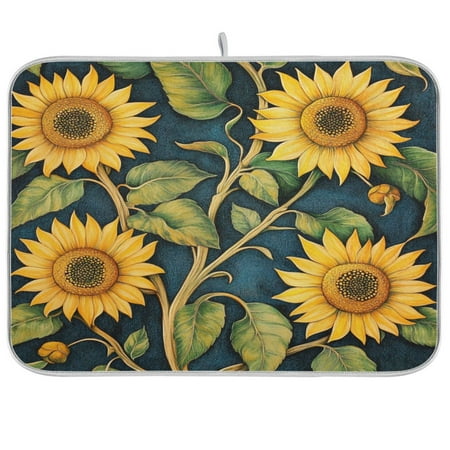 

Kitchen Drying Mat，Sunflowers18 ×24 Single Sided Printed Kitchen Countertop Multi-Purpose Drainage Drying Mat.