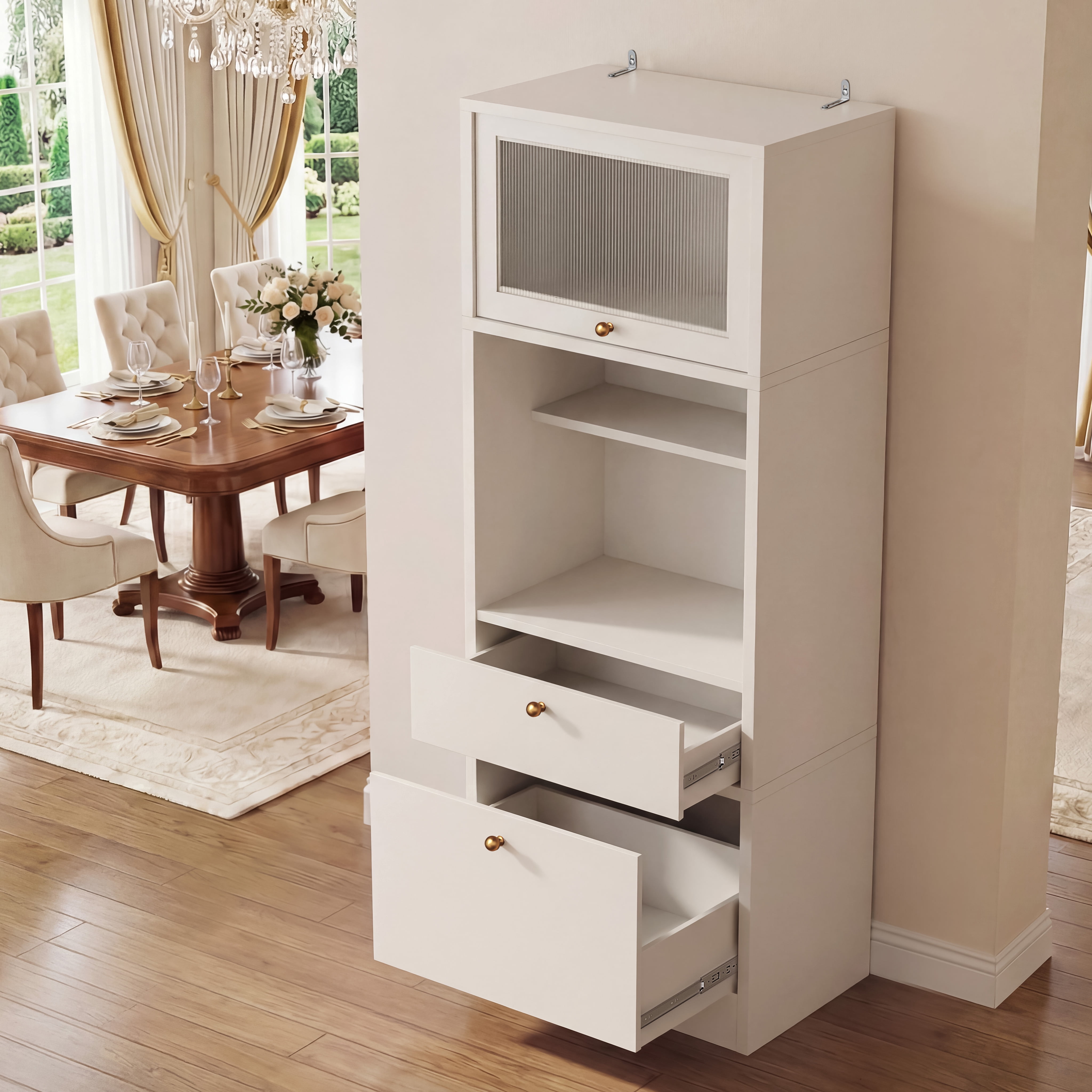 Mintazer 71" Kitchen Pantry Storage Cabinet, Free Standing Kitchen Hutch with Door, Adjustable Shelves and Drawers for Home Kitchen Bedroom Corner, White