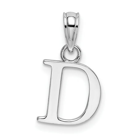 Diamond2Deal 14k White Gold Letter D Initial Pendant for Women(L- 15.71 mm, W- 9.92 mm)