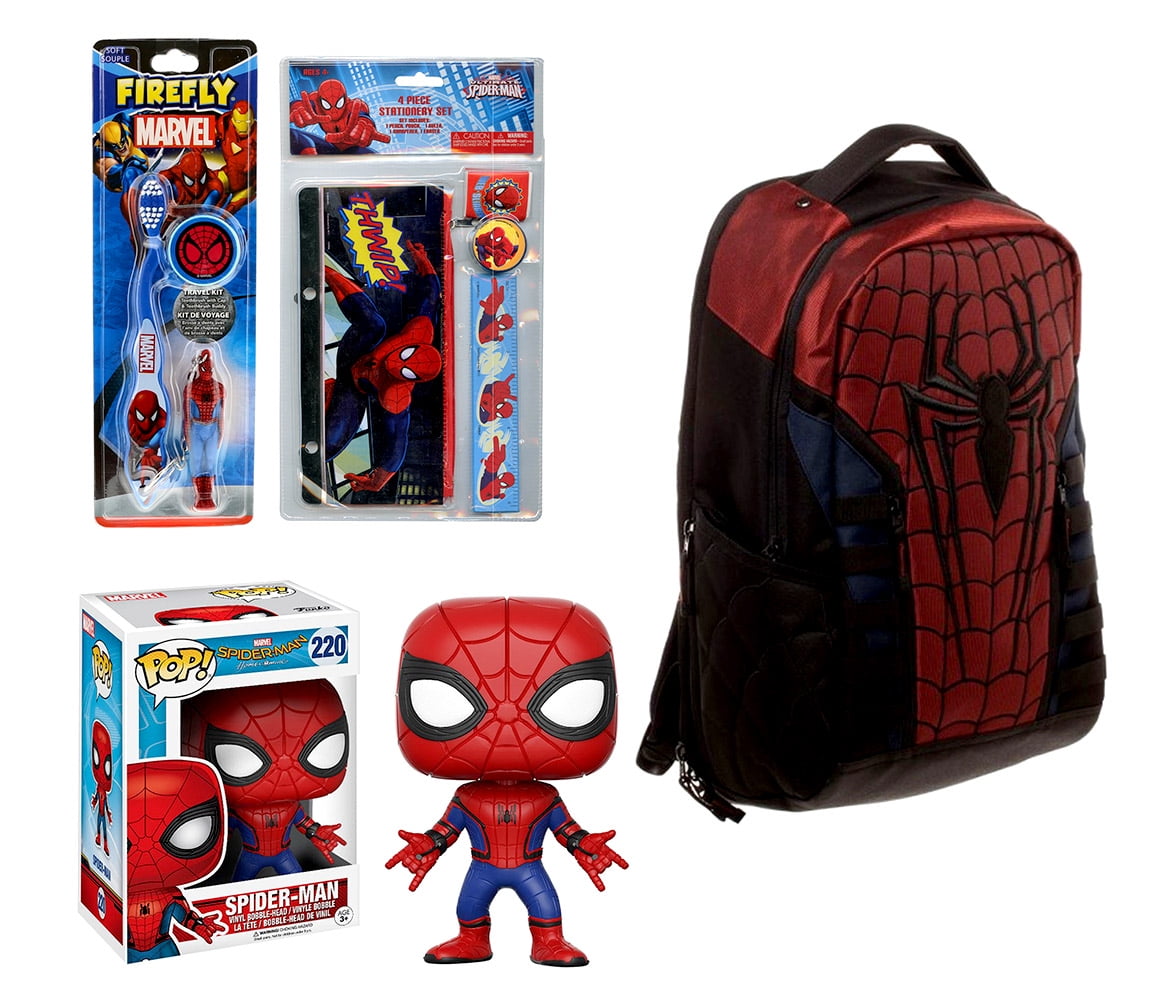 Collectible Toy and School Supplies and Children's Accessories Bioworld Spider-Man Logo Backpack and Marvel Comics Spider-Man Homecoming Pop! Vinyl Figure and Marvel Spider-Man Stationery (4 Pieces) - Walmart.com - Walmart .com