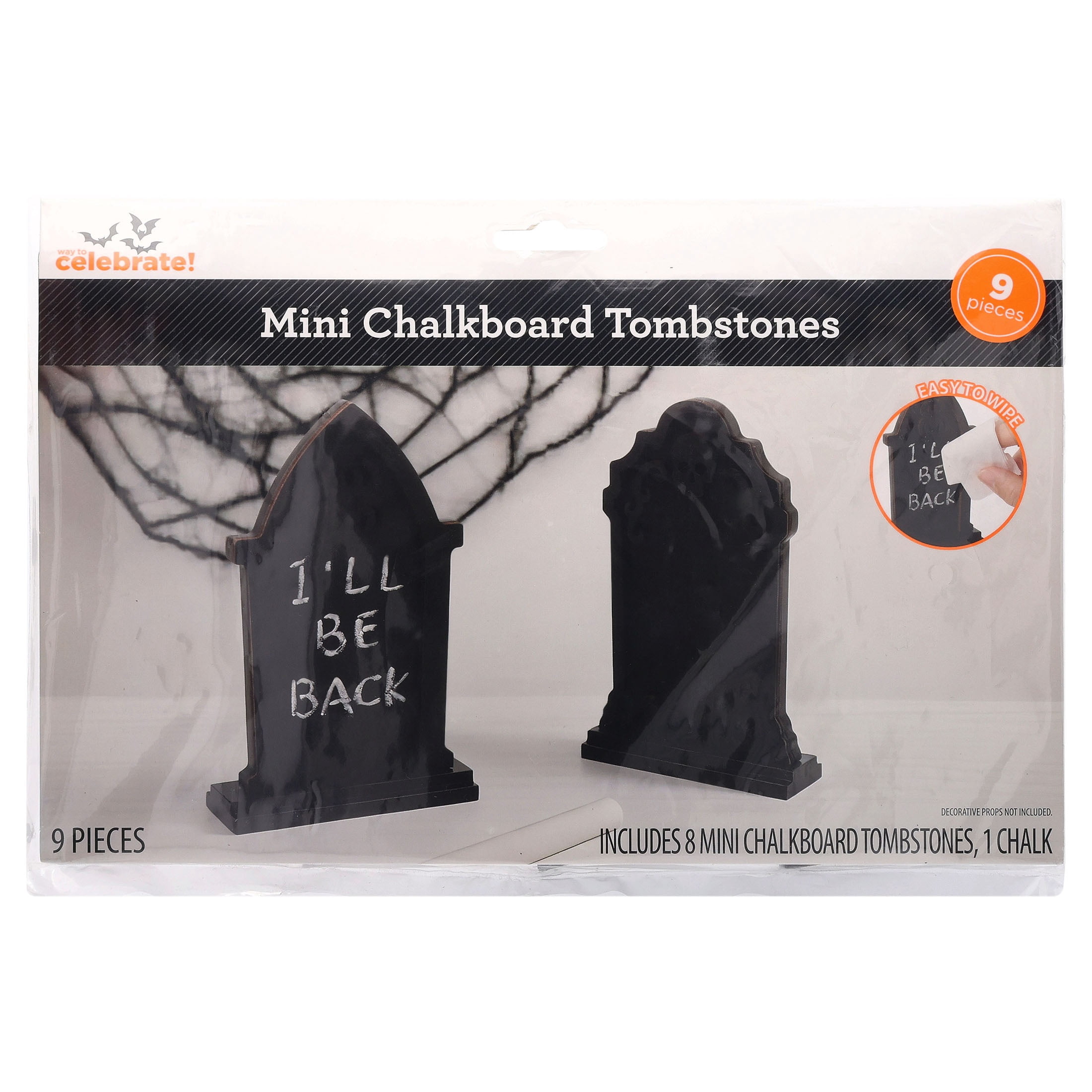 Mini Chalkboard Tombstone Decorations, Black, 9 Pieces, Halloween by Way To Celebrate