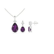 Angle View: Genuine 4 Ctw Pear Shaped Amethyst & White Topaz Tear Drop Set In Sterling Silver