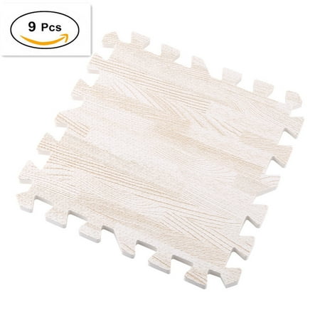 9pcs Wood Grain Floor Mat 0.4 inch Thick Interlocking Flooring Tiles with Borders for Exercise Fitness Gym Soft Yoga Trade Show Play Room-3 Colors to Choose (Best Flooring For Exercise Room)