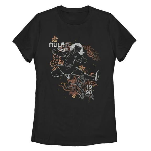 Women's Mulan Warrior Leap  Graphic Tee Black X Large