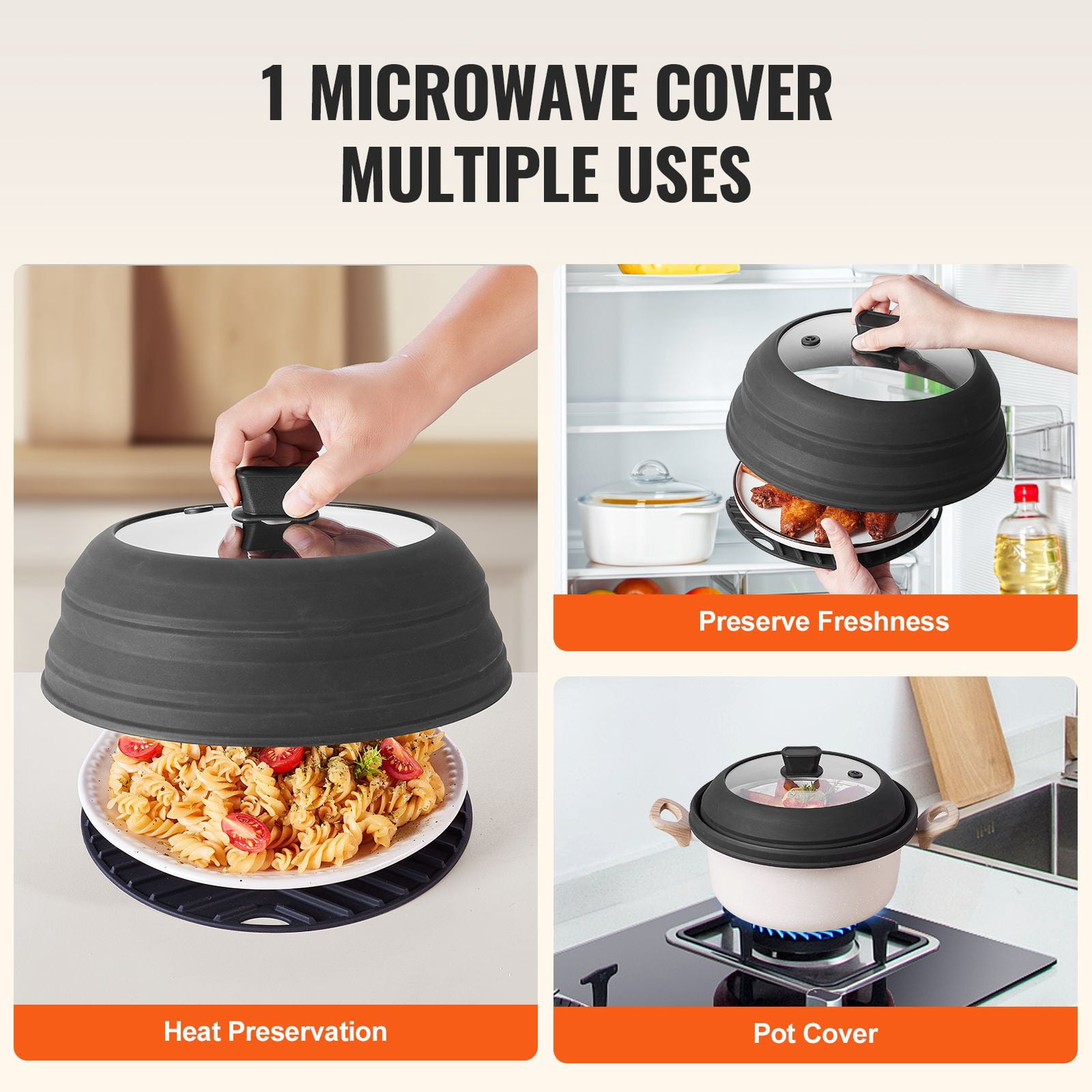 Microwave Splatter Cover Set with Silicone Mat, Heat Resistant Up to 500°F, Collapsible 10.8-Inch Cover, Multi-Purpose Kitchen Gadget for Microwave and Oven