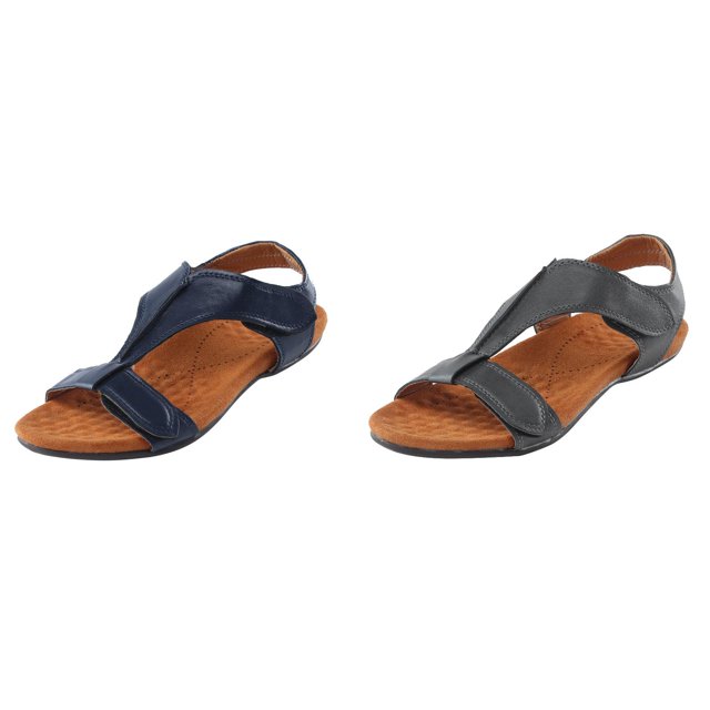 (2-Pack) Rinsvye Womens Thick Sole Wedge Sandals Tape Strap Sandals Summer Comfort Footwear Easy On Off Convenience