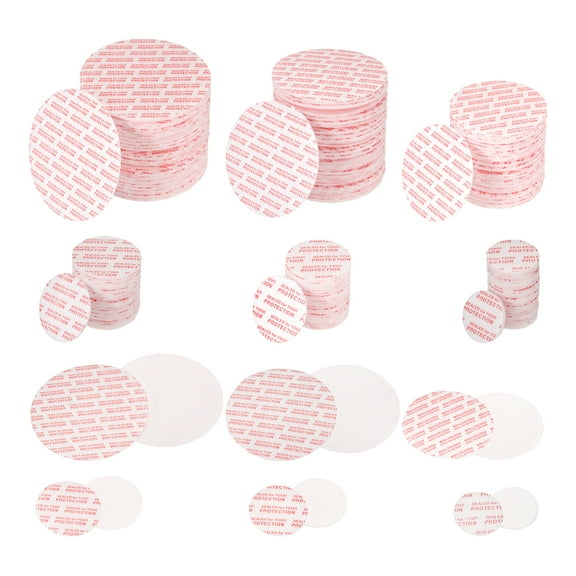 Uxcell 20/24/28/38/63/70mm Foam Lid Liner 300pcs Adhesive PS Pressure Sensitive Seals for Jar Red Text White