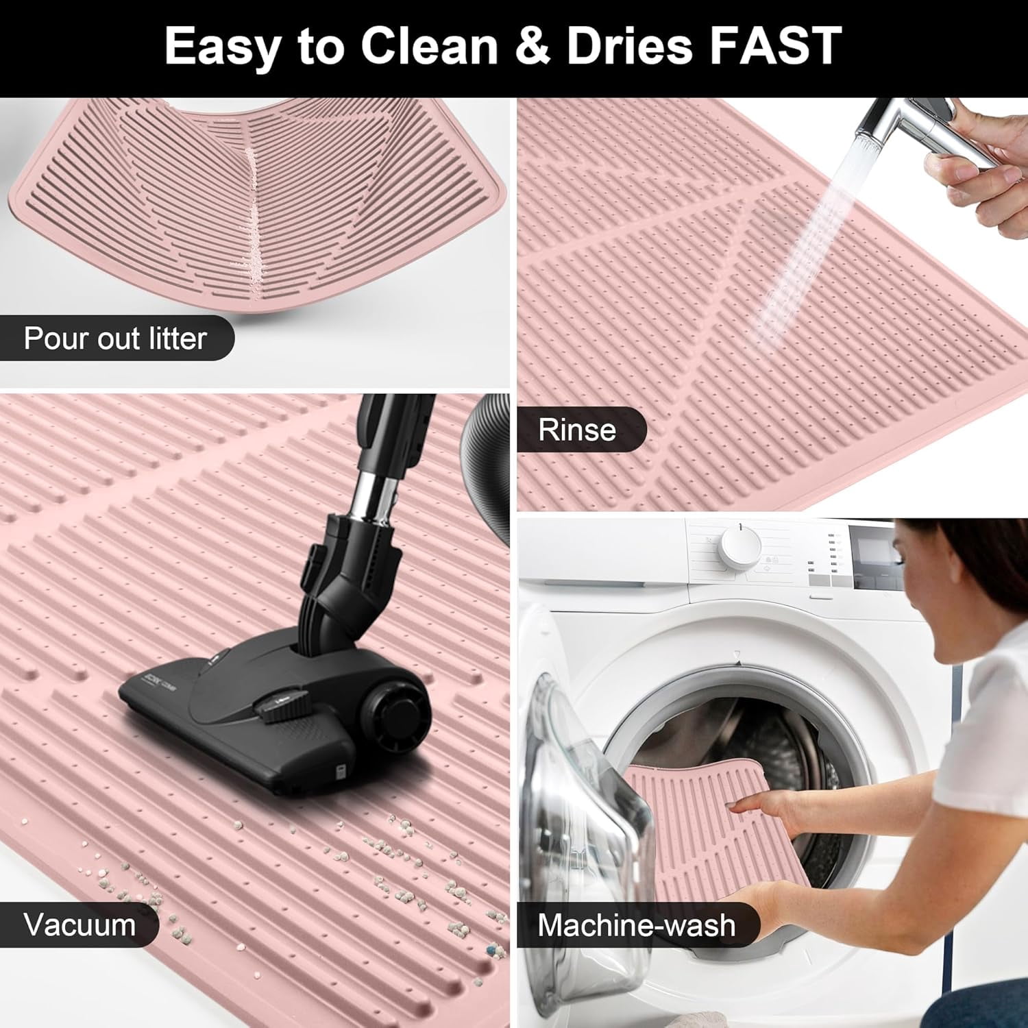 Cat Litter Mat XXL - Waterproof Kitty Litter Box mat for Floor - Extra Large Pet Trapping Litter Rug Pad - Silicone Cat Supplies & Accessories for Indoor Cats (38" x 25") -Pink