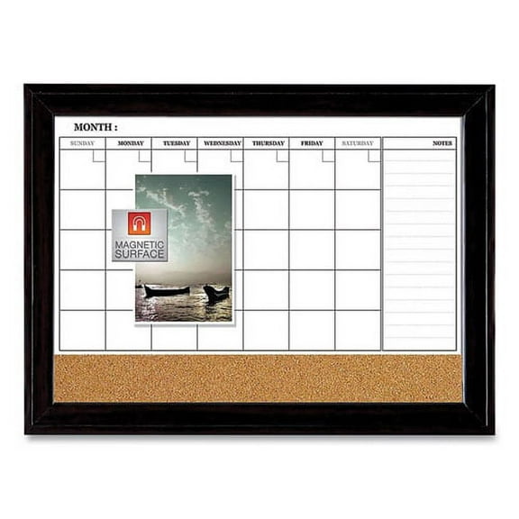 Magnetic Combination Dry Erase Calendar/cork Board, 35 X 23, Black Wood Frame | Bundle of 5 Each