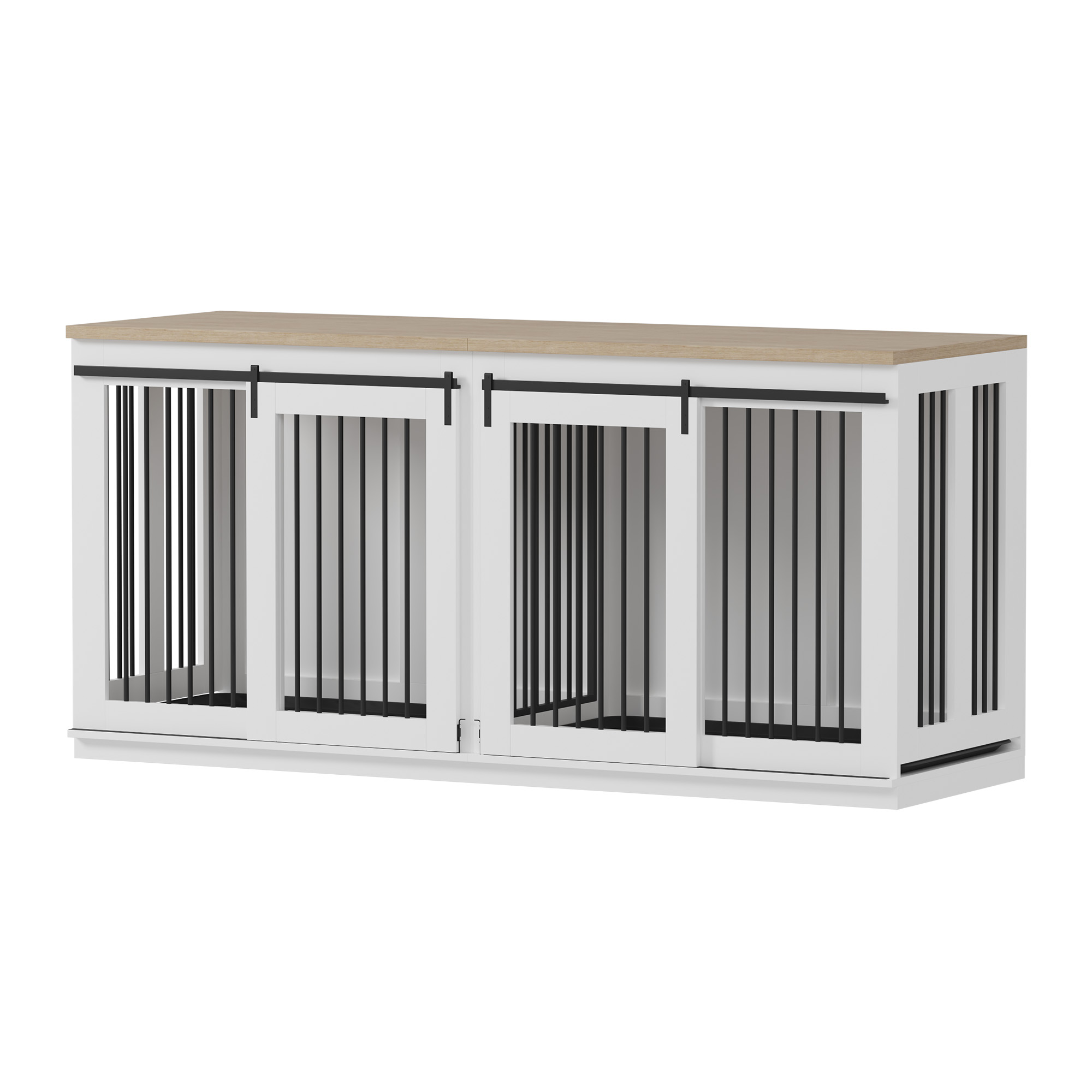 BouPower Dog Crate,Heavy Duty Dog Kennel Furniture For Small Medium Large Dogs,Double-Dog Indoor Wooden Dog Crate Furniture,Anti Escape Dog Cage,Tv Stand,Large Dog Crate Furniture