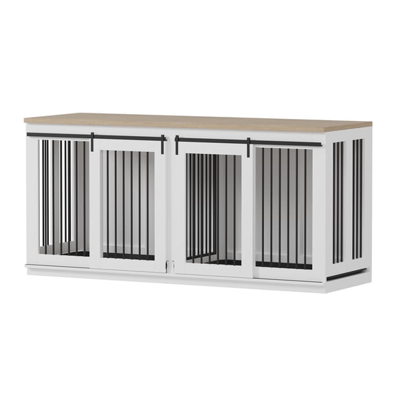 Huloretions Dog Crate Furniture,For 2 Dogs,Dog Crate Furniture Large Breed, 71" Dog Kennel Furniture Indoor,With Removable Divider, 2 Trays & Cushion,Wooden Dog Crate Furniture,Dog Cage