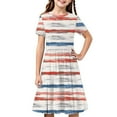 thumbnail image 2 of MKOSPLRT Striped Dresses for Girl 4-14 Years Short Sleeve Crew Neck Swing Skater Twirl Dresses Color Block Midi A Line Dresses, 2 of 8