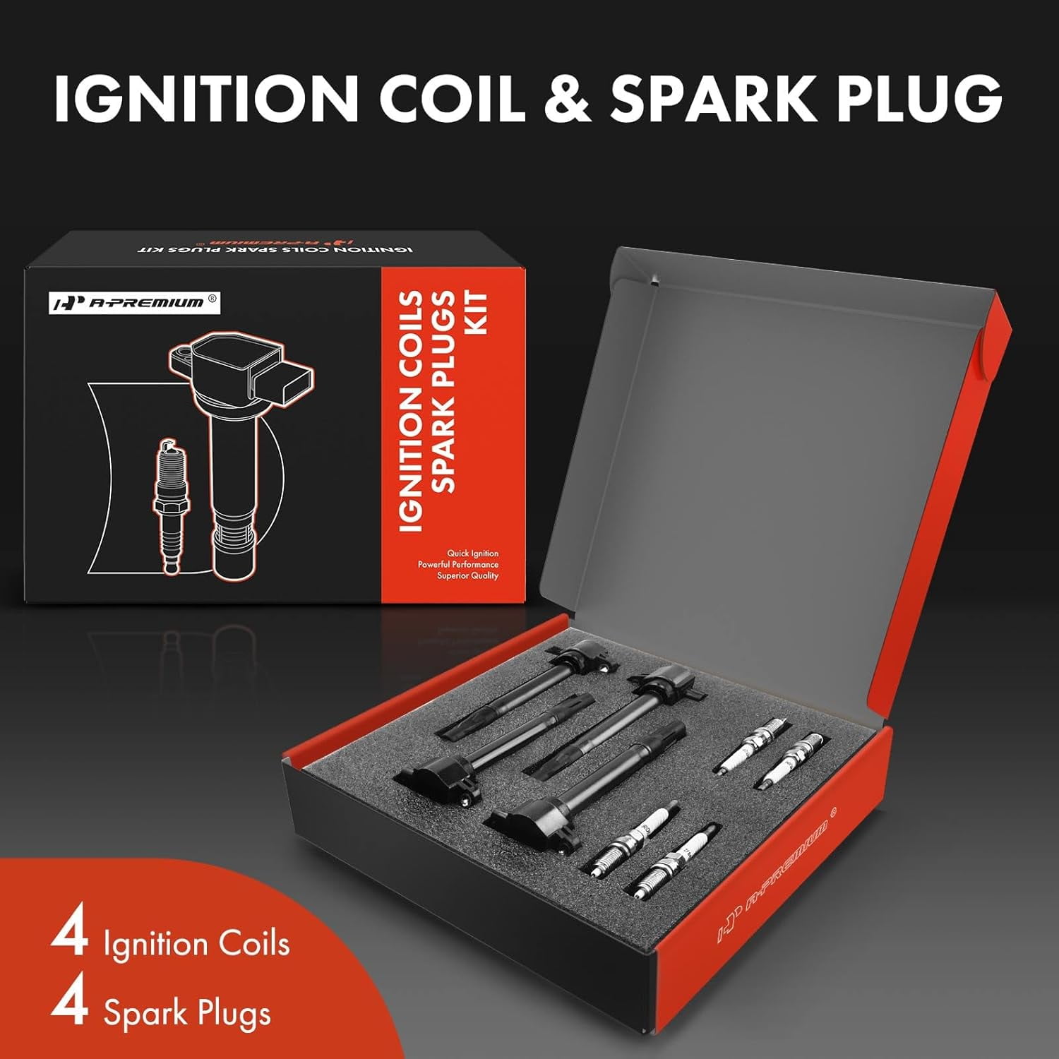 A-Premium Set of 4 Ignition Coil Pack and Iridium Spark Plugs Compatible with Jeep Compass 2007-2017 Patriot & Dodge Journey Avenger Caliber & Chrysler 200 Sebring
