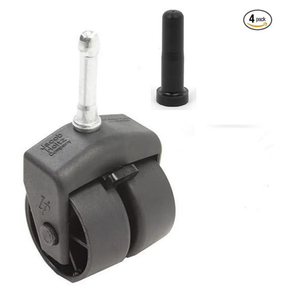 Bed Frame Casters with Locking Wheels - Set of 4 with Sockets - 2 inch Double Wheel, 1/2 inch Stem - 150 lbs Capacity - Heavy Duty Furniture Movers