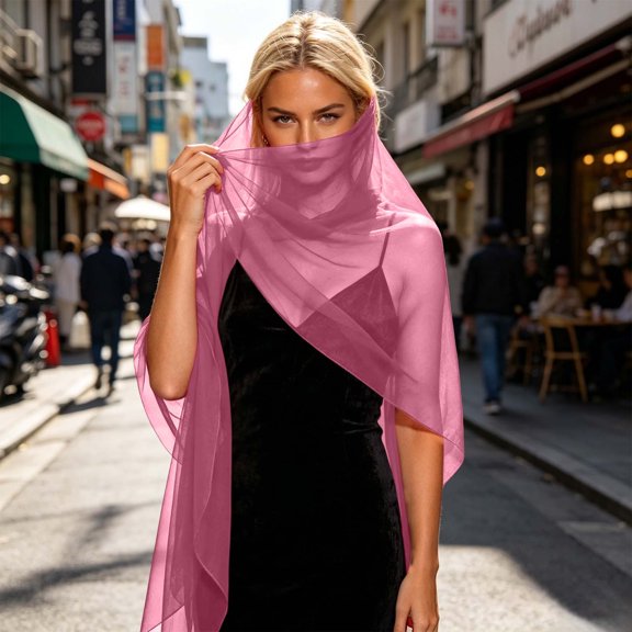 Women's Chiffon Shawl Solid Sheer Oversized Loose Long Cut Ultra Light Transparent Wrap Multi Use as Dress Cover Up Head Scarf Face Veil Pink Free Size
