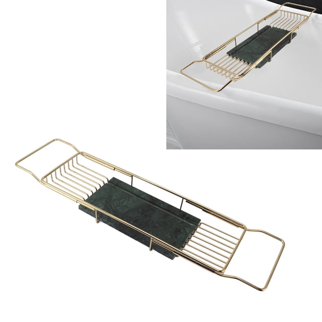 Metal Marble Bathtub Rack with Anti Slip, Space Saving, Multi Functional Expandable Bathtub Tray for House Warming Gift