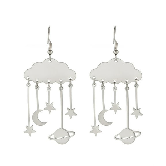 EUEAVAN Cloud Planet Moon Star Drop Silver Earrings Stainless Steel Dangle Earrings Jewelry