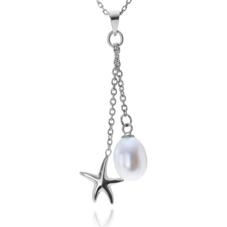 Brinley Co. Women's Pearl Sterling Silver Starfish Dangle Pendant Fashion Necklace