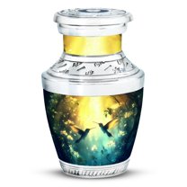 JAGASY Hummingbird Cremation Urns - Brown Miniature Urns for Human Ashes Keepsake - Flowers Decorative Urn for Sister - Memorial Urn for Brother - (3 Inch)