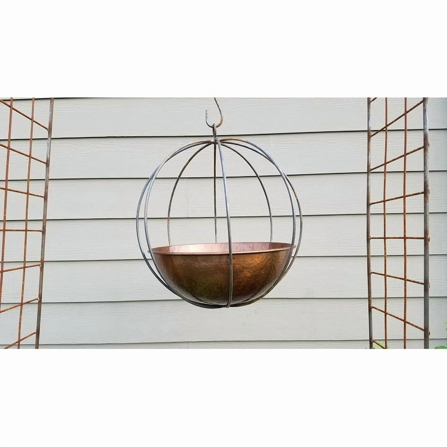 Find Your Passage LLC Large Hanging Globe-shaped Handmade Metal Planter with 10-inch Hook Grey