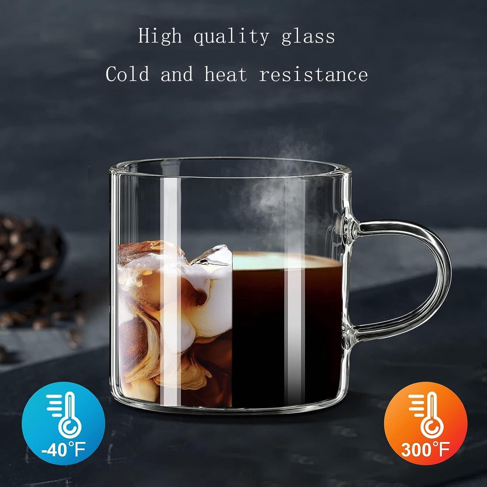 Espresso Cups Set of 8, Espresso Shot Glasses Mugs Small Tea Cups 4.5oz, Clear Glass with Handles for Cappuccino Coffee Tea