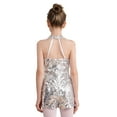 thumbnail image 5 of inhzoy Kids Girls Shiny Sequins Ballet Jazz Latin Dance Romper Jumpsuit Halter Neck Stage Performance Costume,Sizes 6-14 Silver 10, 5 of 8