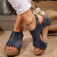 thumbnail image 5 of IEMIEMIEM Women's Wedge Sandals Dressy Summer Open Toe Espadrilles Platform Sandals Buckle Ankle Strap Wedge Sandals Leather Sandals Casual Low Wedges Walking Strappy Slip on Sandals Blue 7.5 Wide, 5 of 5