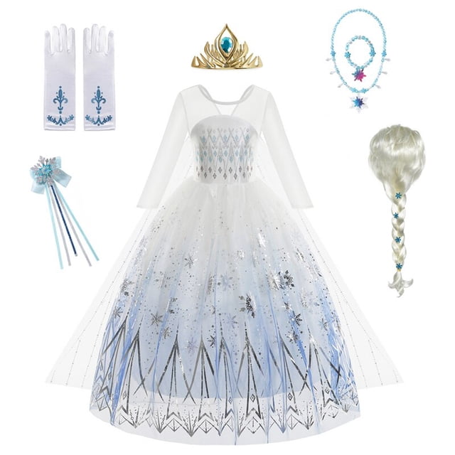 Nuevo disfraz de Elsa y Anna de Disney, vestido de princesa para niñas, vestido de baile de malla con lentejuelas blancas, ropa de Carnaval para niños, Cosplay Snow Queen9-10T 150CM Gao Jinjia LED