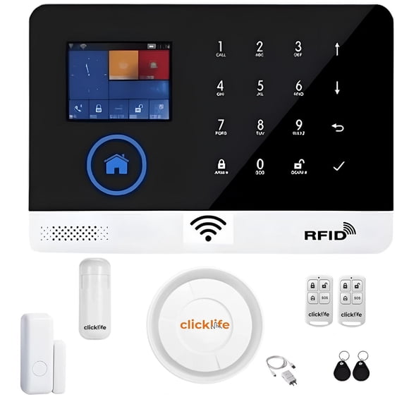 Kit Alarma WiFi Clicklife Negro Compatible con Google y Alexa para Casa y Negocio