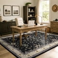 thumbnail image 4 of Moynesa 5'x7' Washable Area Rugs for Living Room, Soft Dark Vintage Medallion Distressed Carpet, Low Pile Stain Resistant Classic Traditional Accent Rug for Bedroom Dining Room Office, Black, 4 of 11