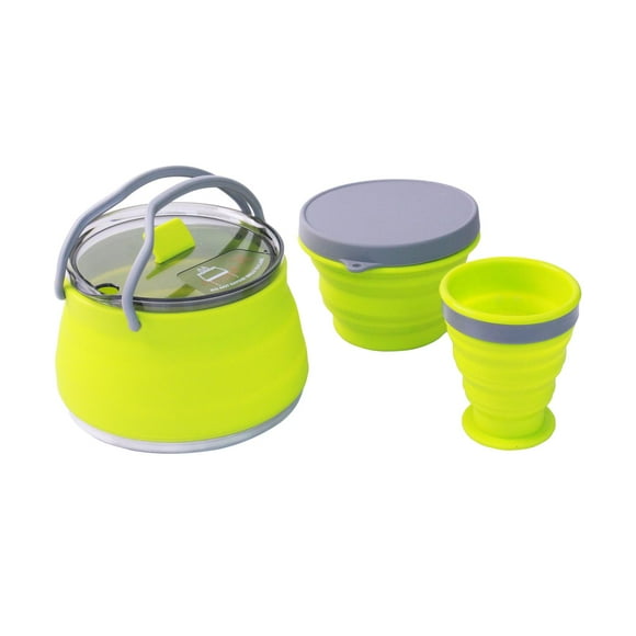 Hervidor de agua plegable para acampar, hervidor de viaje con tapa, hervidor de agua para exteriores, hervidor de silicona para mochileros, pesca y Verde