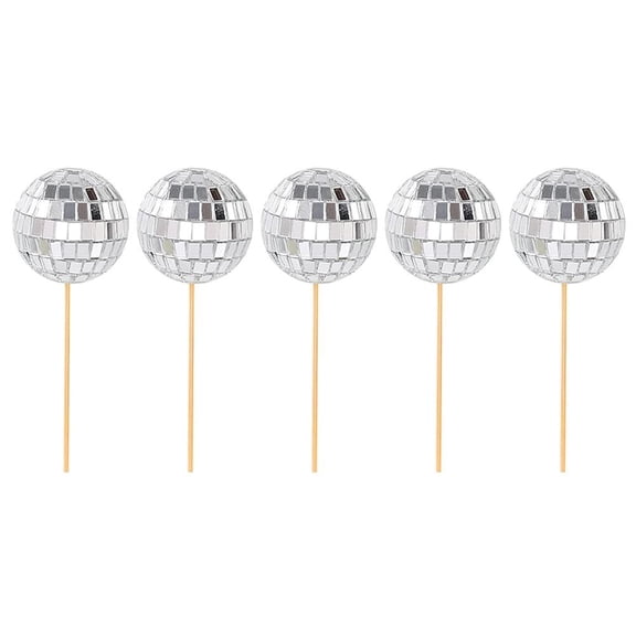 5pcs Mirror Ball Cake Decoration Disco Retro Dance Disco Silver Golden Topper Club Birthday Party Cupcake Supplies Cake
